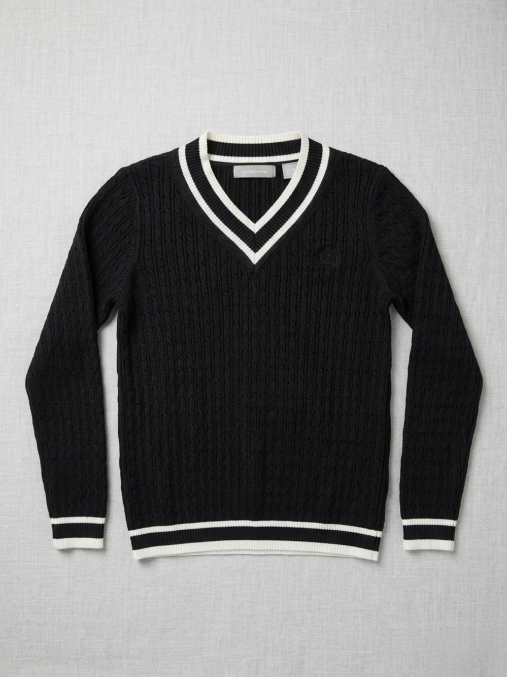 Liz Claiborne Black V-Neck Sweater with White Trim